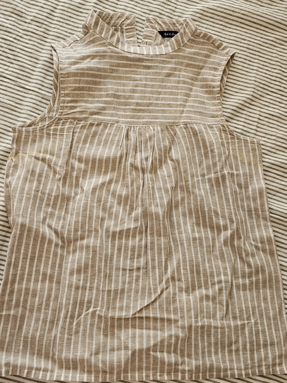 Beige and White Striped Sleeveless Top